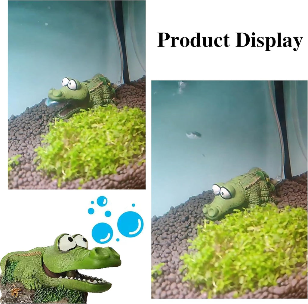Aquarium Alligator Hippo Bubbler Decorations with Air Stone – Fish Tank Bubbler Ornament for Oxygen Bubble Effect