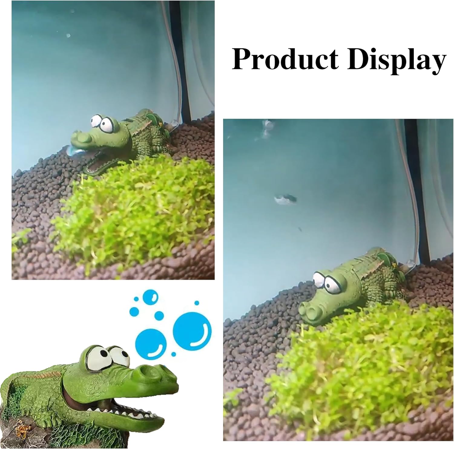 Aquarium Alligator Hippo Bubbler Decorations with Air Stone – Fish Tank Bubbler Ornament for Oxygen Bubble Effect