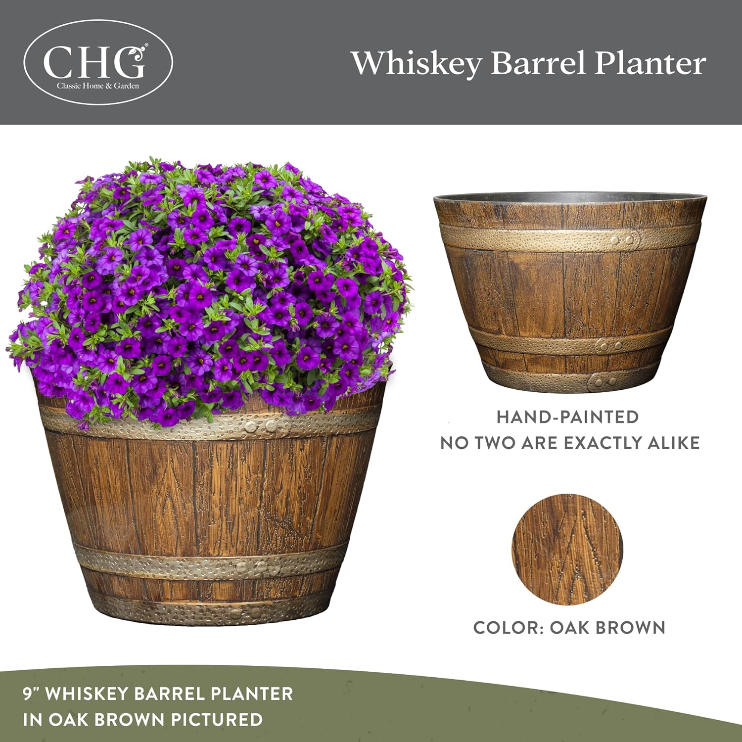 by Growscape Whiskey Barrel Planters, Wooden Finish Flower Planter Pot, Decorative Garden Pots, Indoor Outdoor Resin