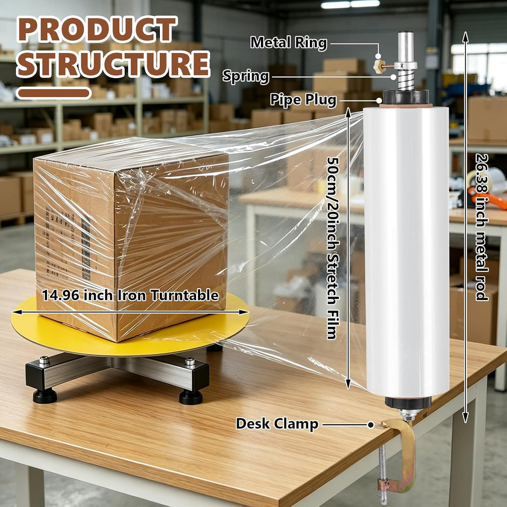 Manual Stretch Film Wrap Dispenser w/ 15-inch Turntable