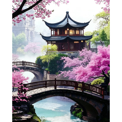Cherry Blossom Paint by Numbers Kit for Adults with 32 Colors 16x20inch