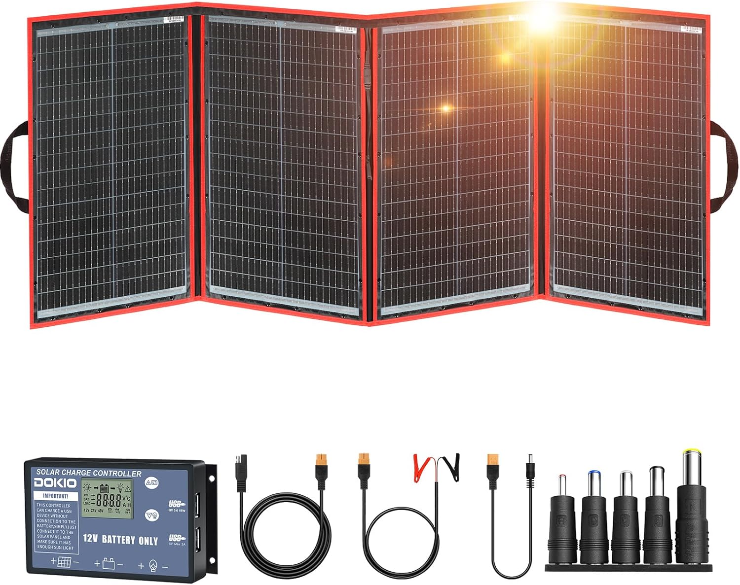 200W Portable Foldable Solar Panel Kit for 12V Battery Charging | Folds to 20 x 27 in and weighs 9.7 lb; includes