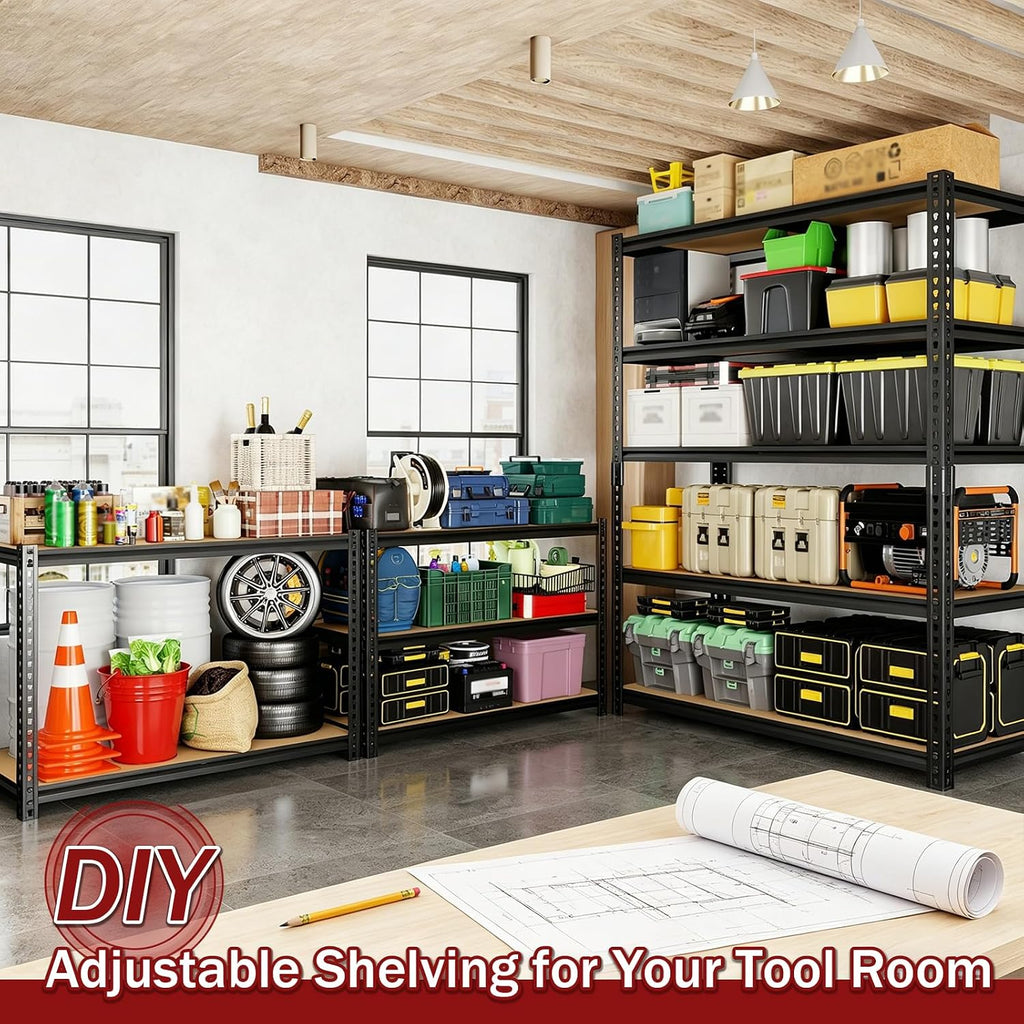 72" H Heavy Duty Garage Shelving, 2400LBS Capacity 5-Tier Storage Shelves,Adjustable Industrial Metal Garage Shelves