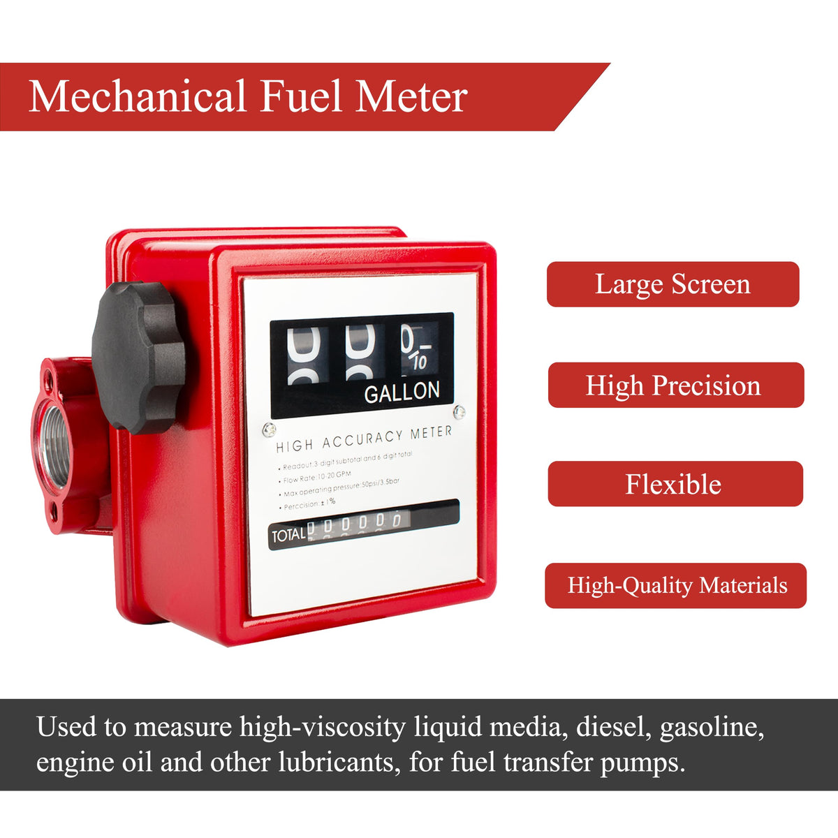 YFIXTOOL 1" Gallon Mechanical Fuel Meter,Diesel FlowMeter for Transfer Pump