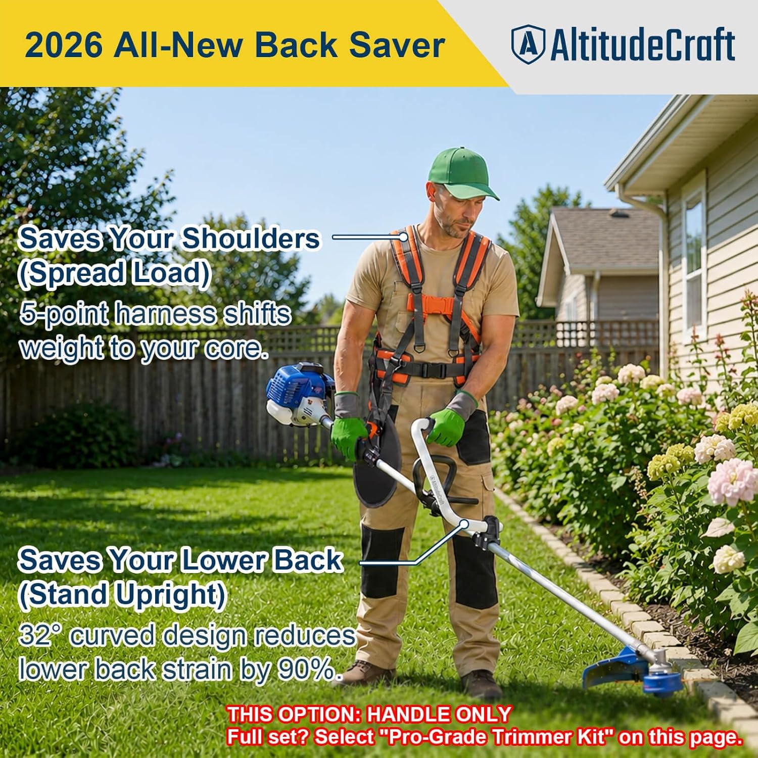 Patented Weed Eater Handle Extension, Ergonomic Back Saver String Trimmer Handle Grip, Aircraft-Grade Aluminum