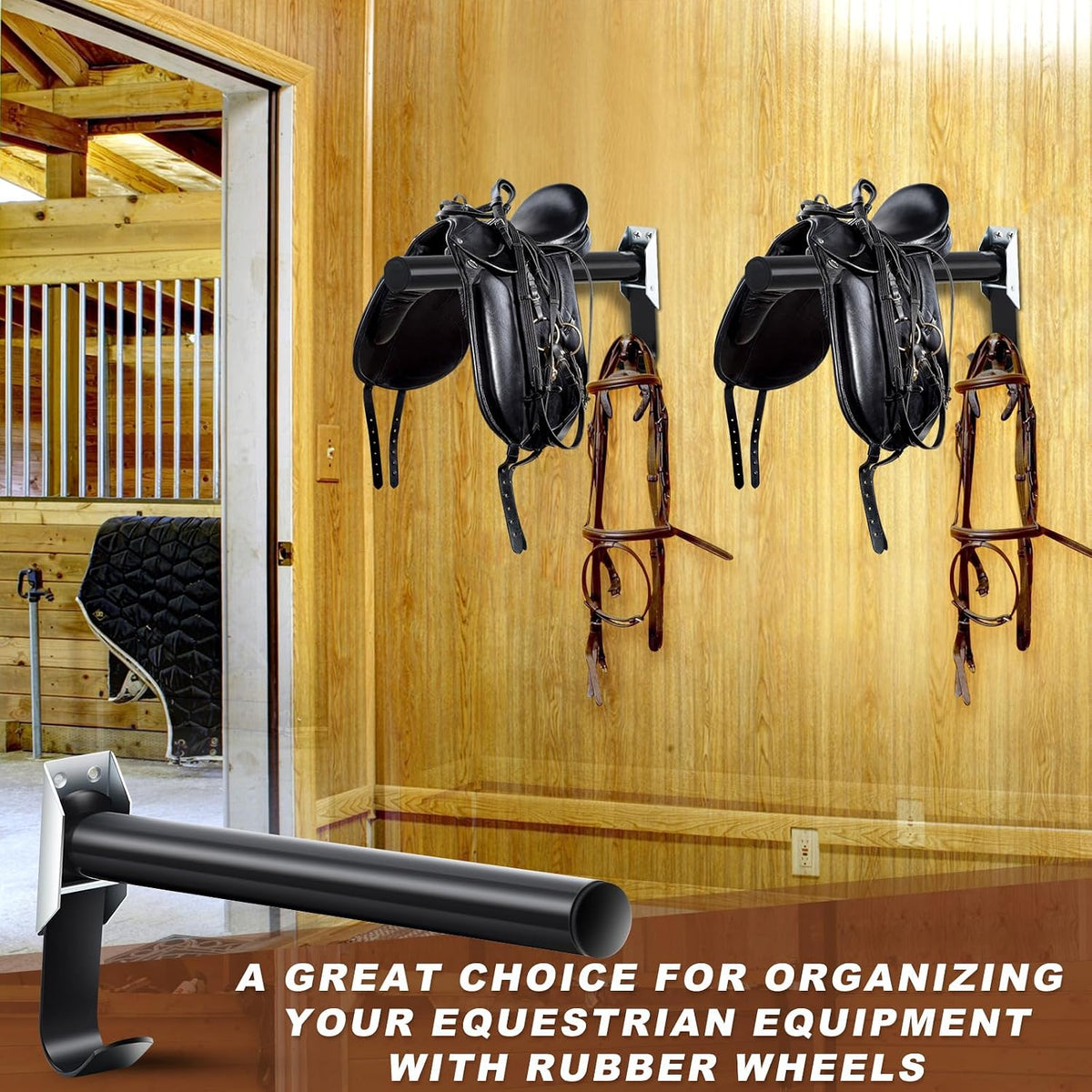 2 Pcs Folding English Saddle Rack Wall Mount with Bridle Holder