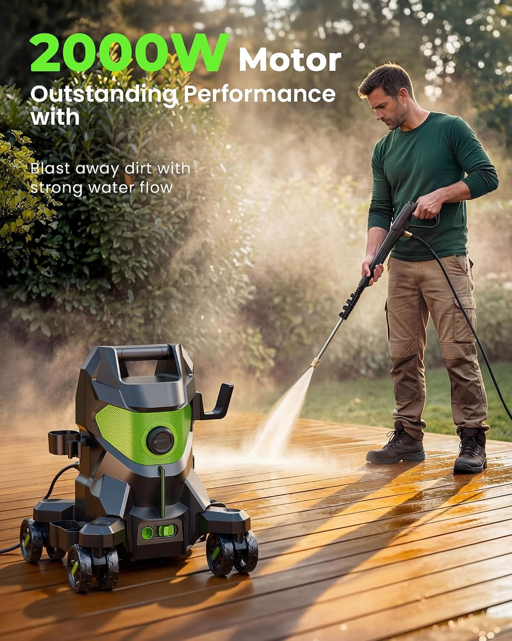 Pressure Washer, KVAOK Power Washers Foam Cannon & 4-Wheel Compact Cleaner | 5000PSI, 3.0GPM High Pressure Washers