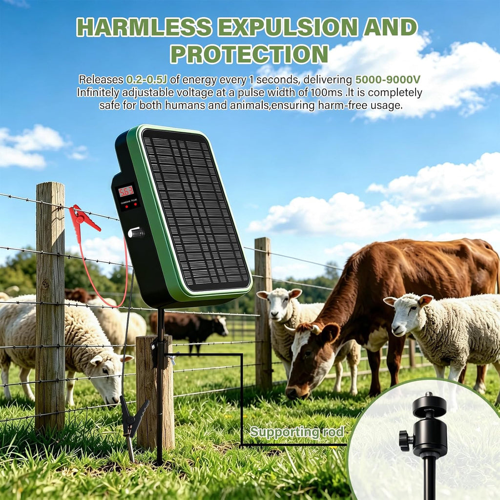 Solar Electric Fence Charger, Energizer with Stand 5kV-9kV Output