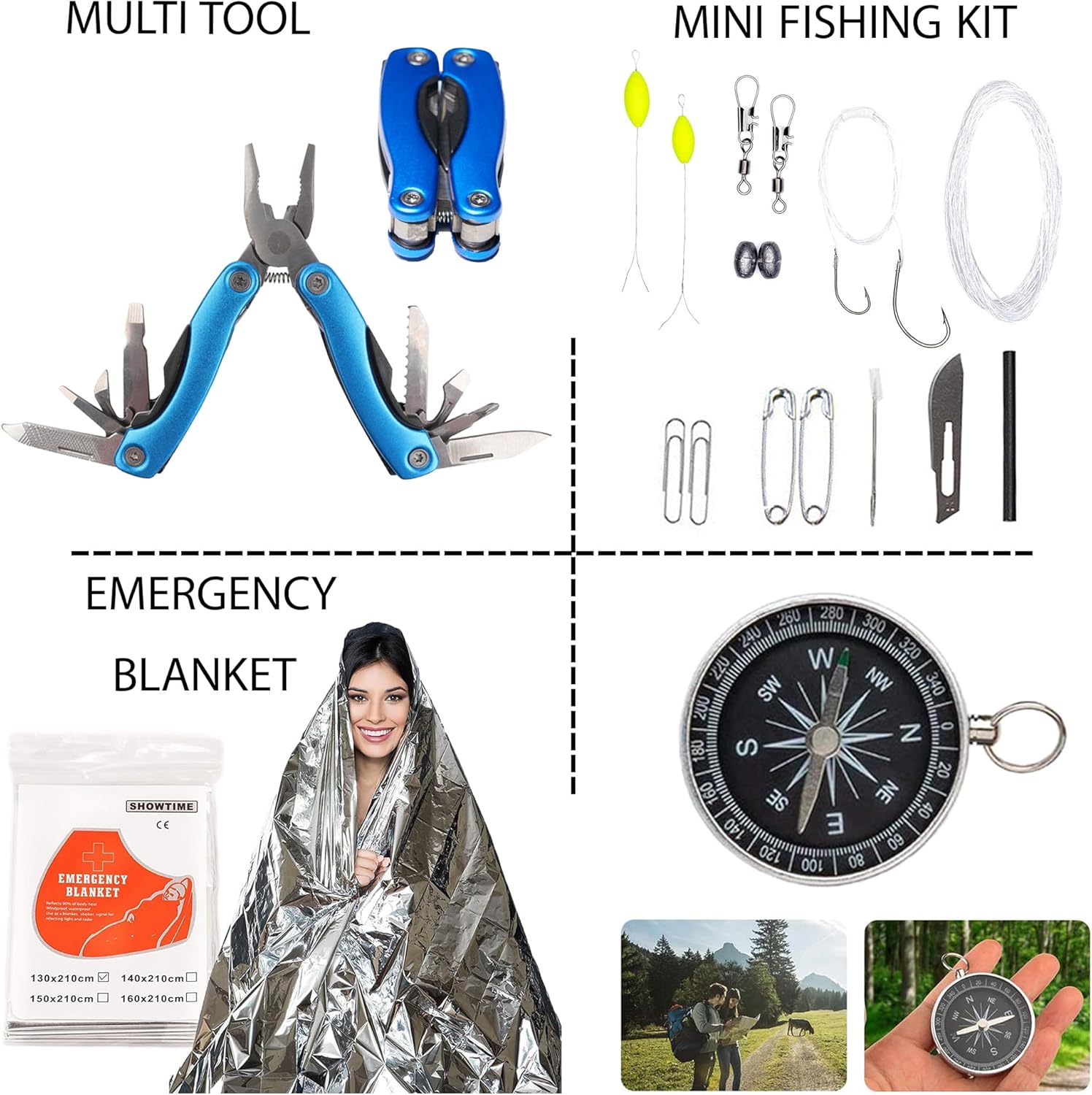 Survival Kit with Emergency Gear for Camping, Hiking & Outdoor Survival