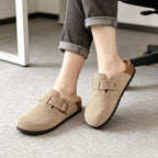 Women's Suede Clogs, Slip-On Mules with Cork Footbed