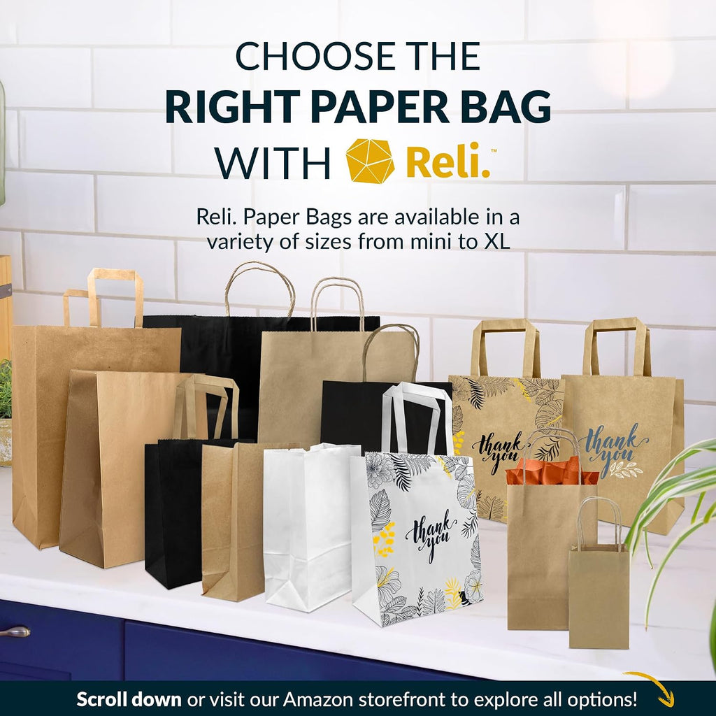 Large Paper Bags w/Twist Handles | 60-Pack | Black 16x6x12