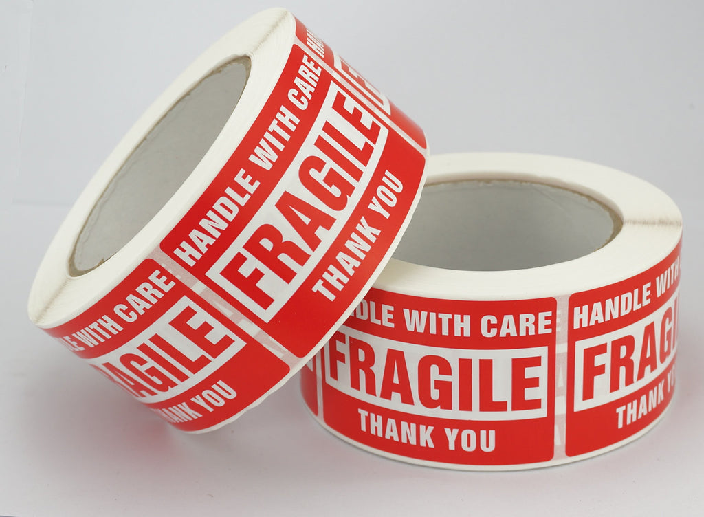 4 Rolls/2000 Labels,Handle with Care Fragile Thank You, Red Warning Shipping Label Stickers (2" x 3")