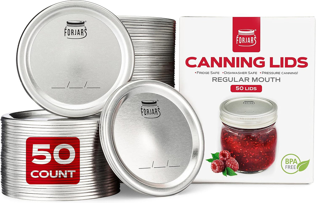Canning Lids Regular Mouth, 50-Pack – Create Airtight Seals on Mason Jars to Preserve Food for Meal Prep & Food