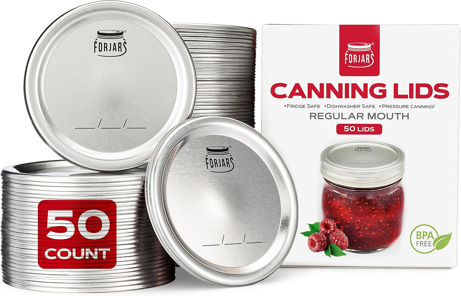 Canning Lids Regular Mouth, 50-Pack – Create Airtight Seals on Mason Jars to Preserve Food for Meal Prep & Food