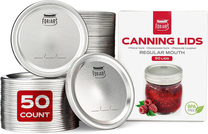 Canning Lids Regular Mouth, 50-Pack – Create Airtight Seals on Mason Jars to Preserve Food for Meal Prep & Food