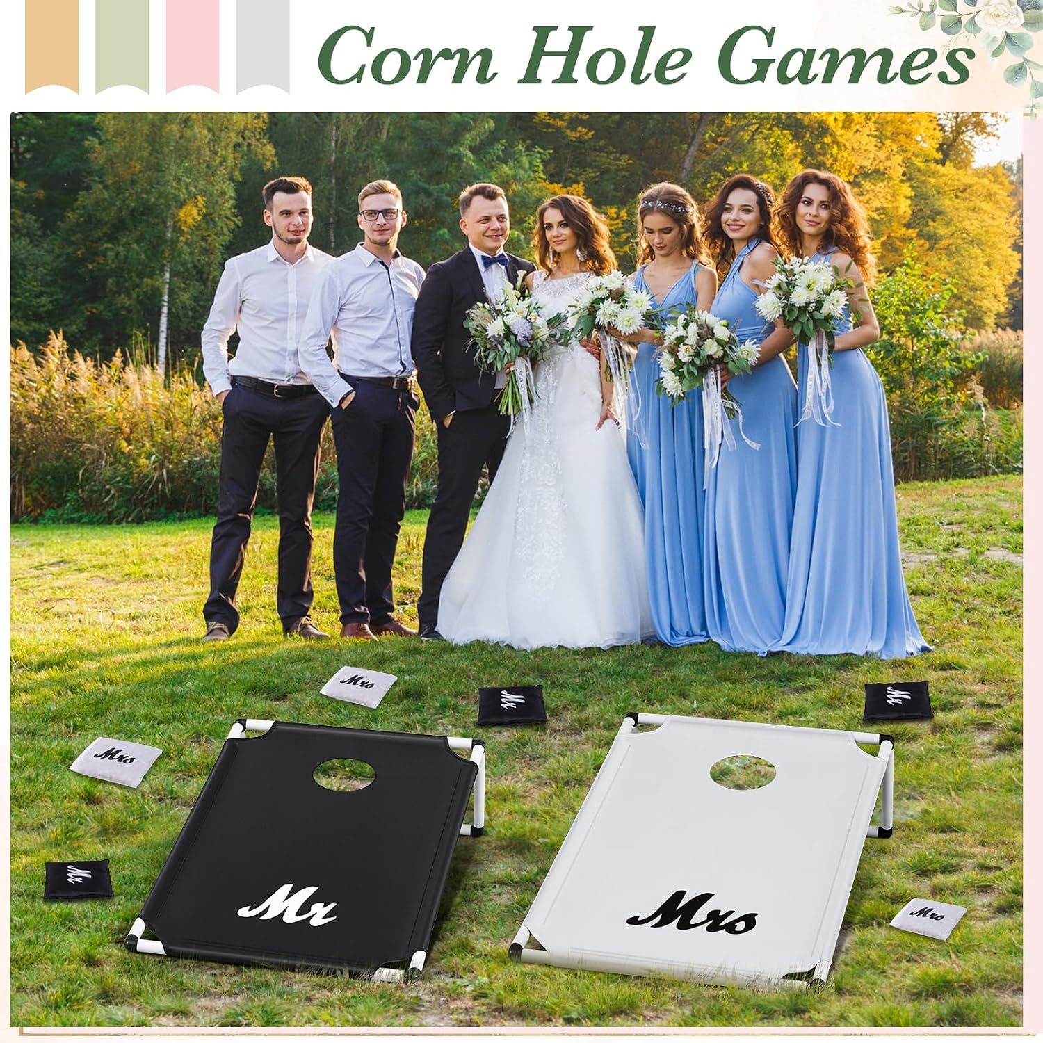Portable Cornhole Games Set, PVC Framed Corn Holes Kit-2 Cornhole Boards, 8 Corn Hole Bean Bags and Carrying Case for