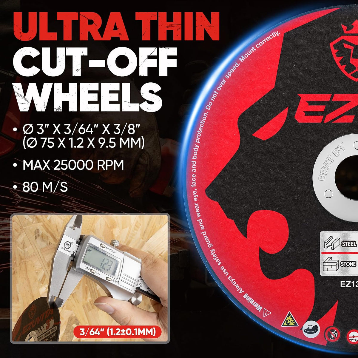 30-Pack 3" Cut Off Wheels, Ultra Thin Discs for Angle Grinder