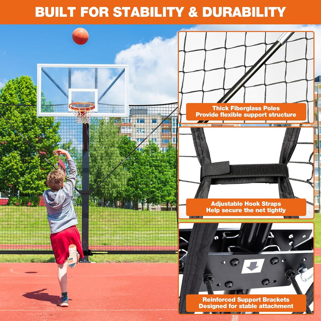 10x8FT Basketball Return Backstop Net, Hoop Rebounder | Foldable basketball return net designed for round and square