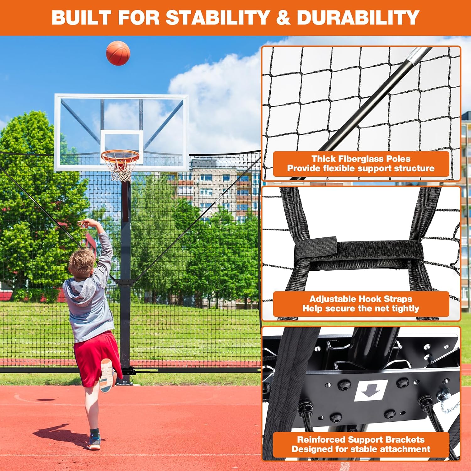 10x8FT Basketball Return Backstop Net, Hoop Rebounder | Foldable basketball return net designed for round and square