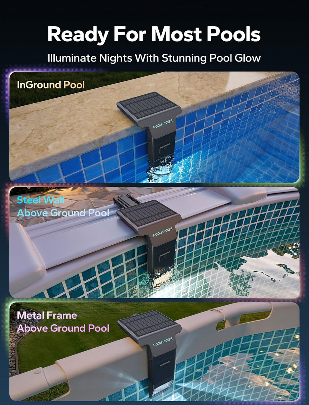 Solar Pool Lights for Inground & Above Ground Pool, 10-Color 4-Mode LED Pool Lights, Underwater Swimming Pool Lights