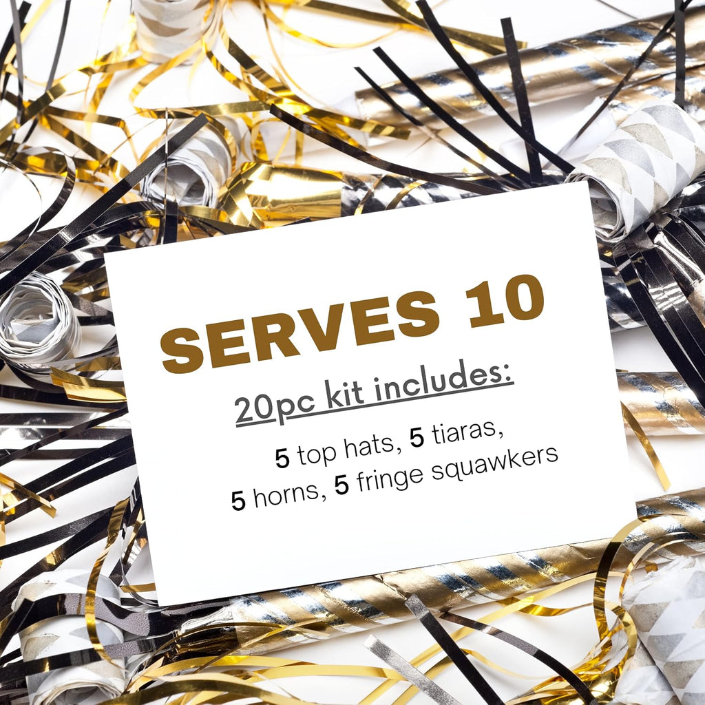 20 Pcs New Years Eve Party Supplies 2026– Includes 5 Black Gold New Years Eve Hats, 5 Tiaras, & 10 New Years Eve