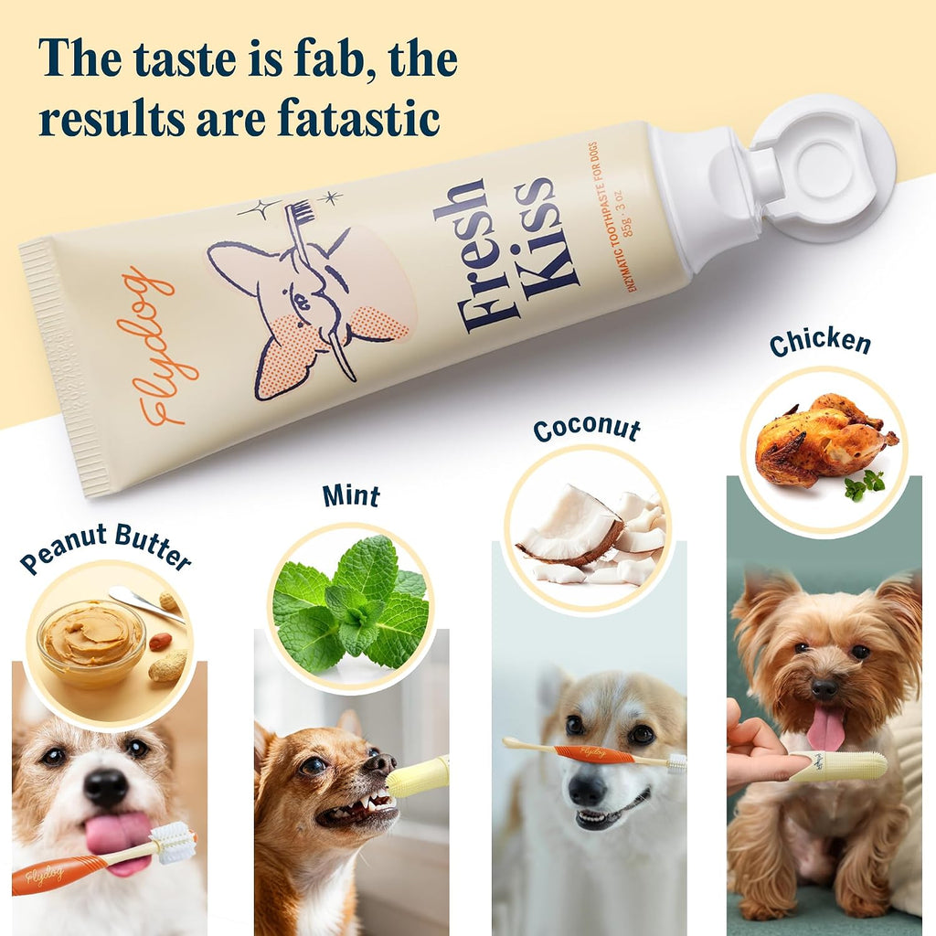 Fresh Kiss Dog Tooth Brushing Kit - Vet Approved Formula, Enzymatic Dog Toothpaste and Brush - Breath Freshener &