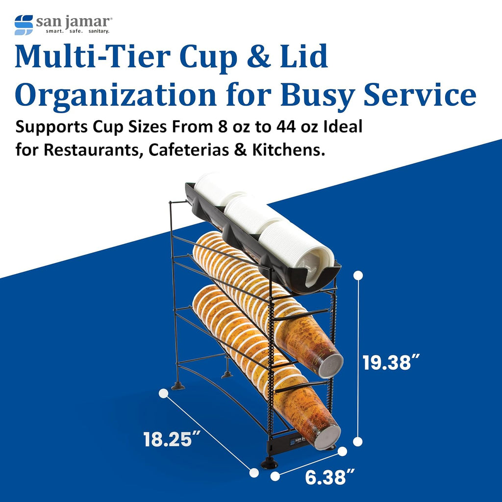 San Jamar 3-Tier Two-Cup Dispenser Rack, 8-44 oz, Adjustable Coils