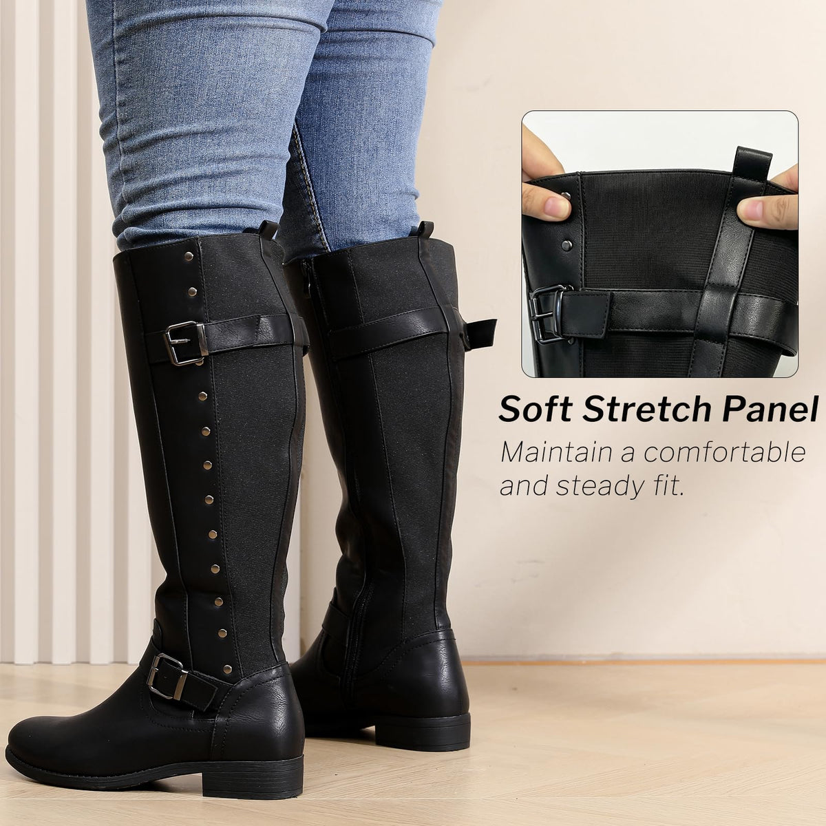 Women's Extra Wide Calf Knee High Boots.Black 190421 7XW