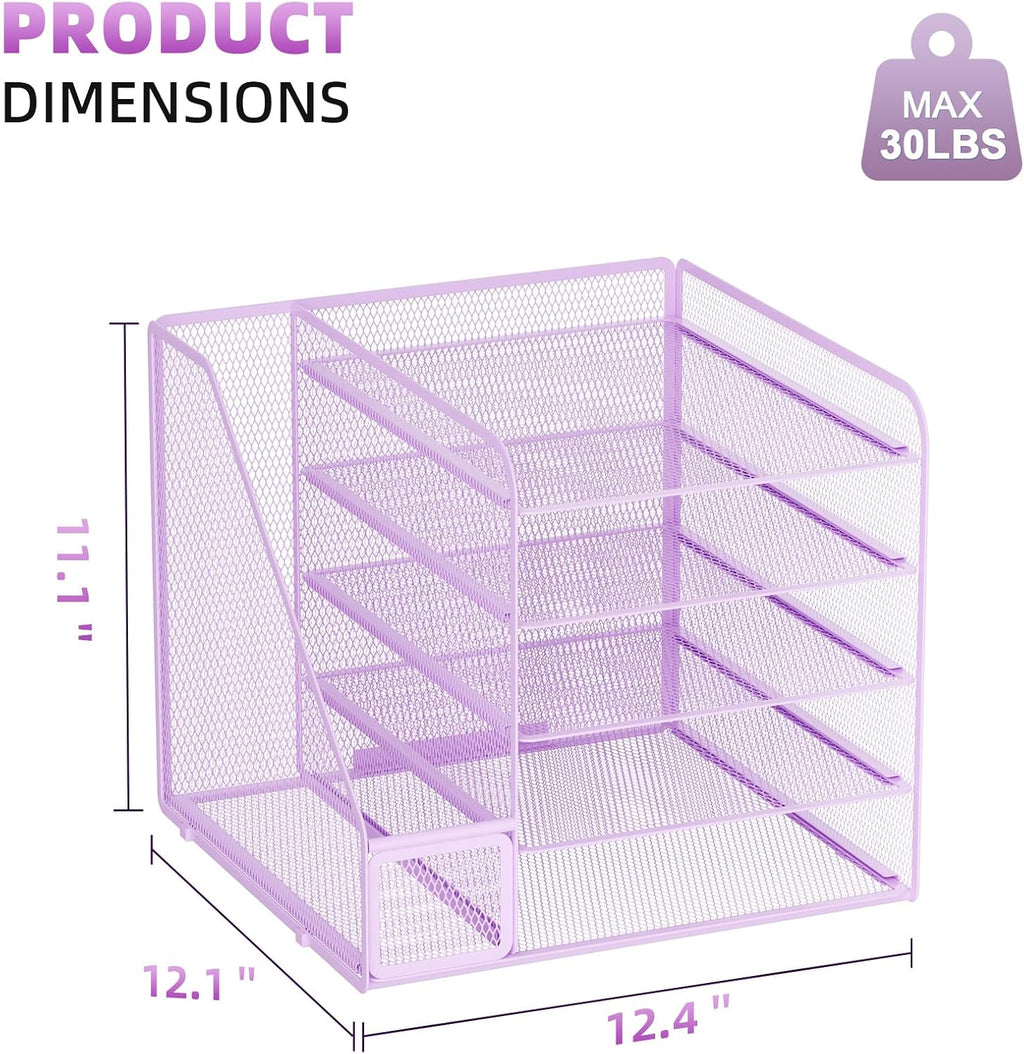 Desk Organizers and Accessories, 5-Tier Paper Letter Tray Organizer with File Holder, Mesh File Organizer, Office