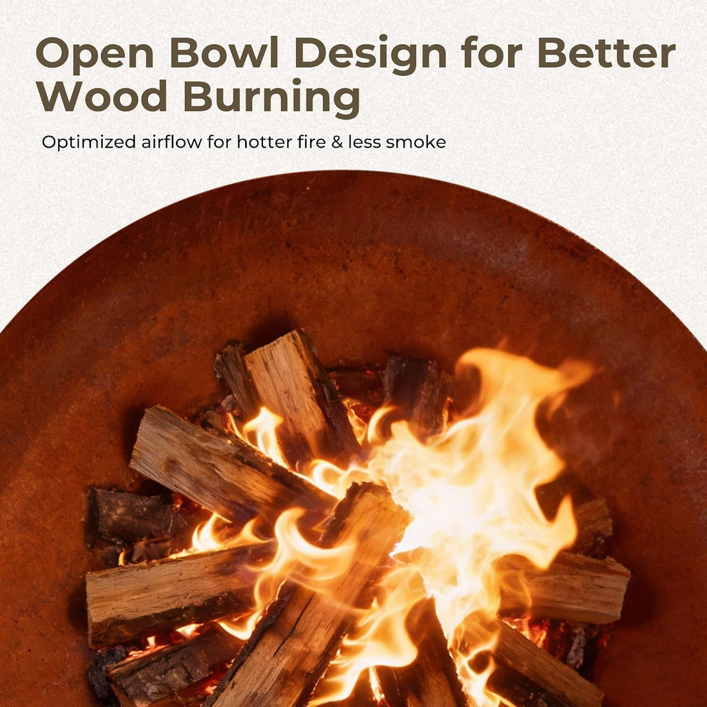 Fire Pit for Outside Wood Burning, 27.5 Inch Round Firepit Bowl Outdoor and Patio, Heavy-Duty Steel Bonfire Pit