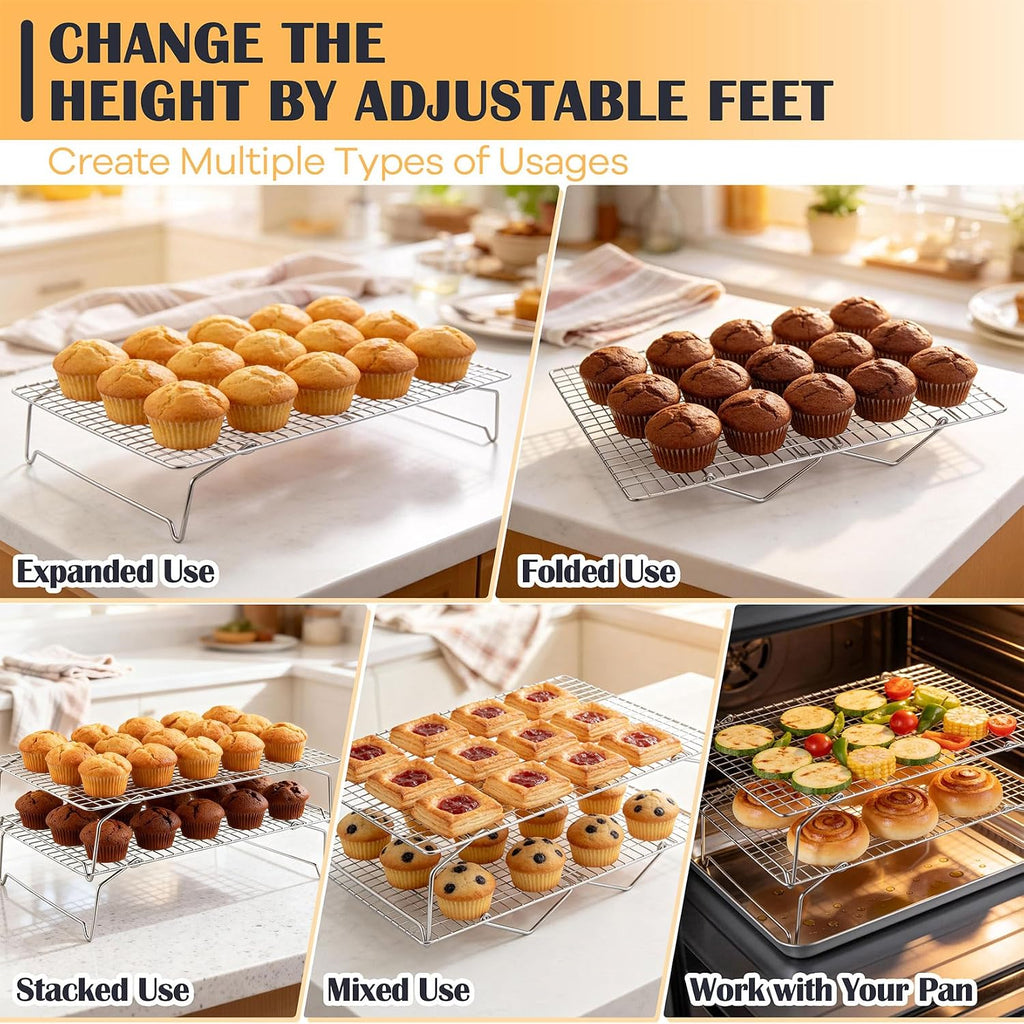 4 Tier Stackable Cooling Racks for Cooking and Baking, 15" x 10"