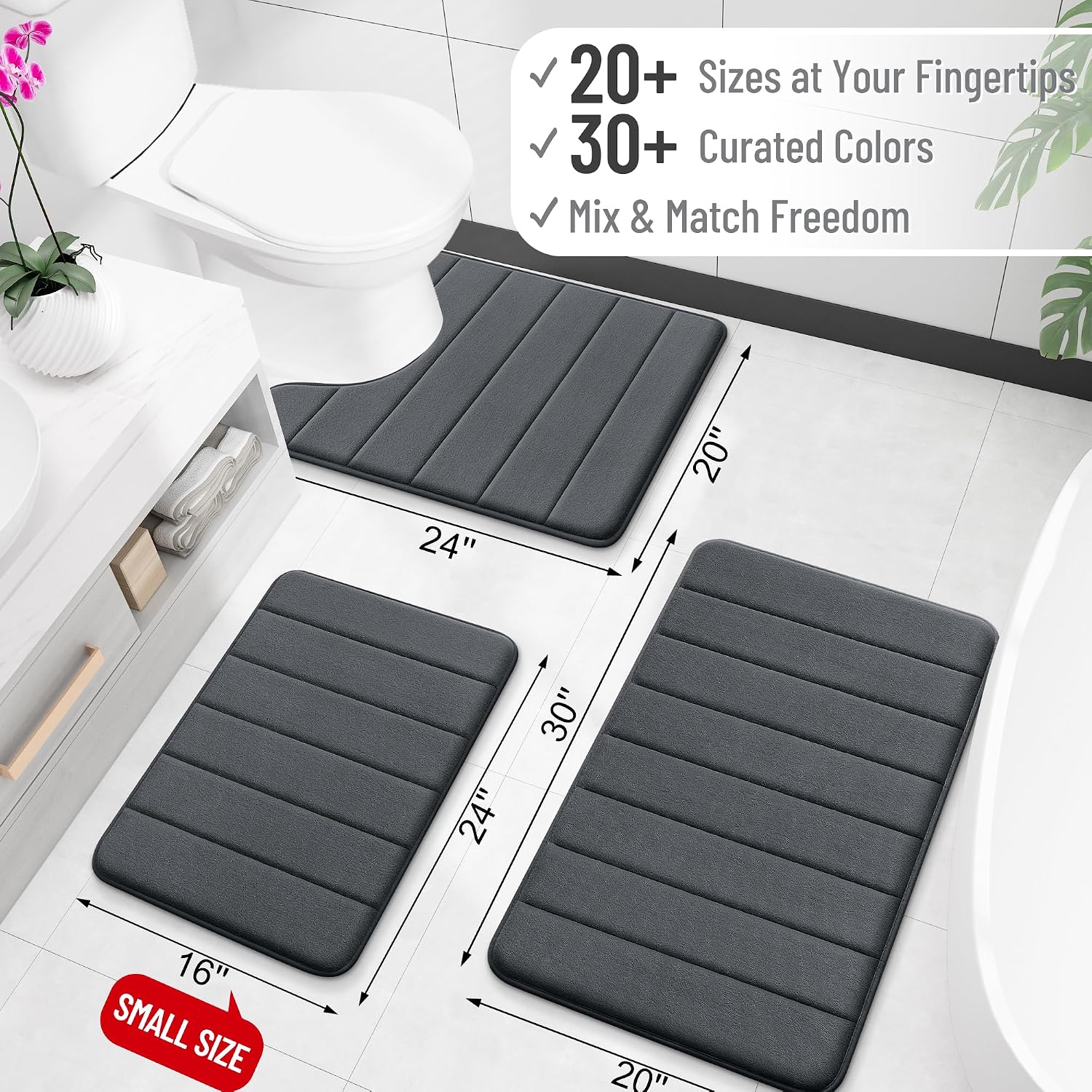 Memory Foam Bath Mat 34x21, Super Soft Absorbent Bathroom Rugs, Quick Dry, Machine Washable Shower Floor Rugs