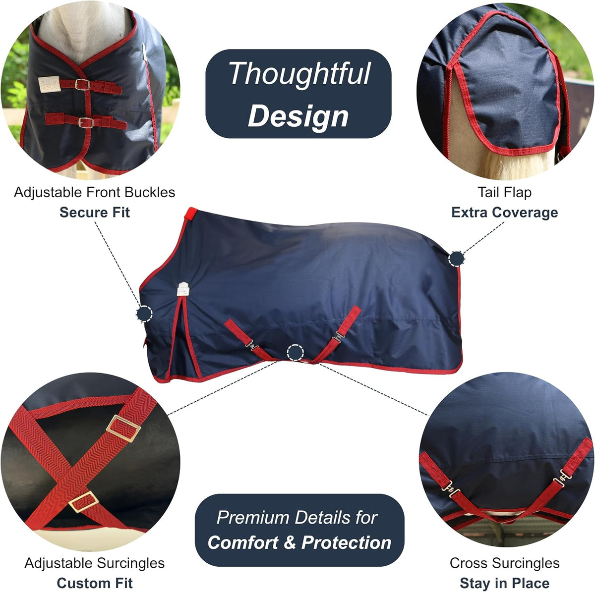 600Denier 3000mm/3000mvp Super Waterproof & Breathable Horse Blankets for Winter with 200g Fill