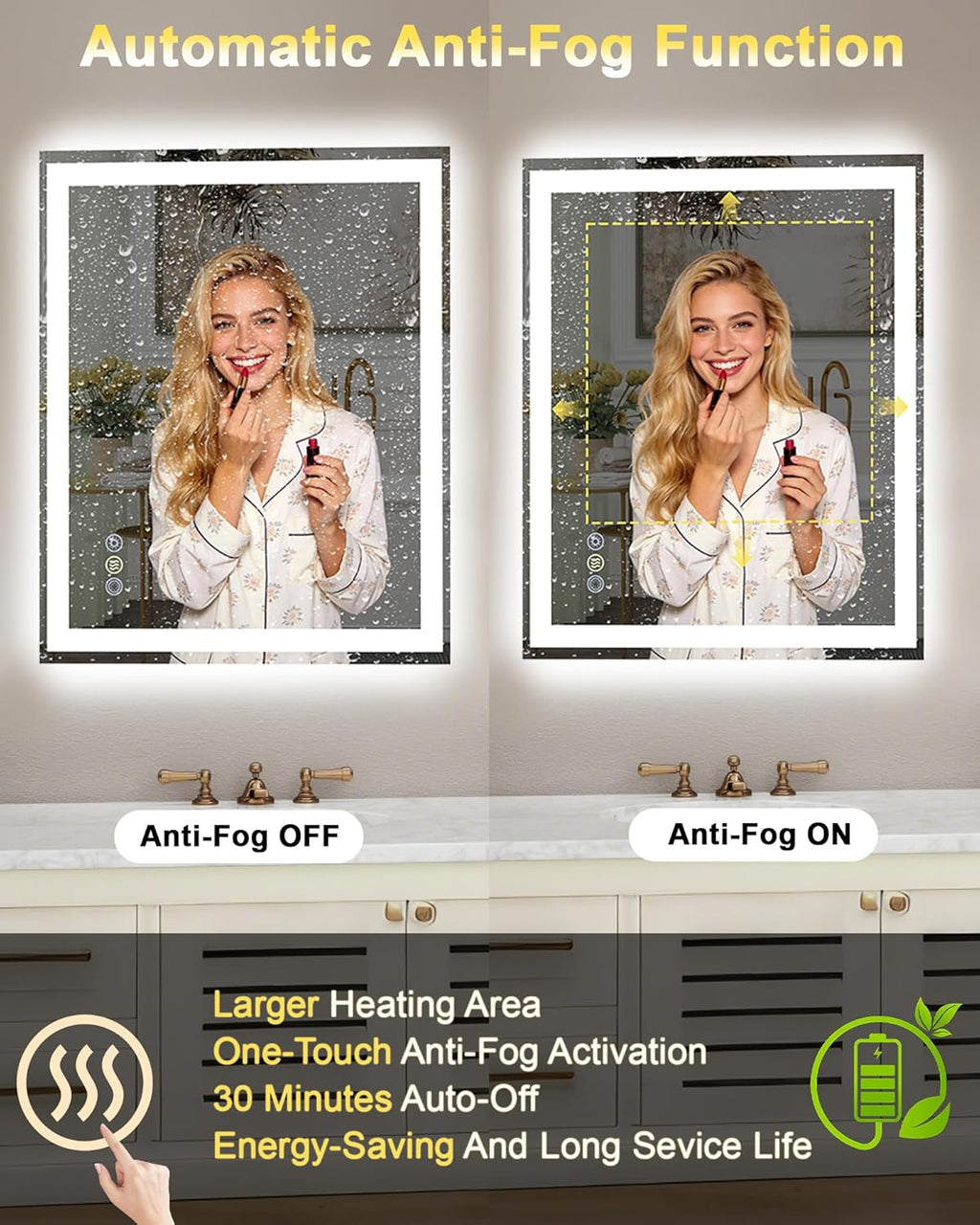 24x30 LED Bathroom Mirror, 6000LM, Separate Front and Back Lights | UL Certified,Shatter-Resistant Tempered