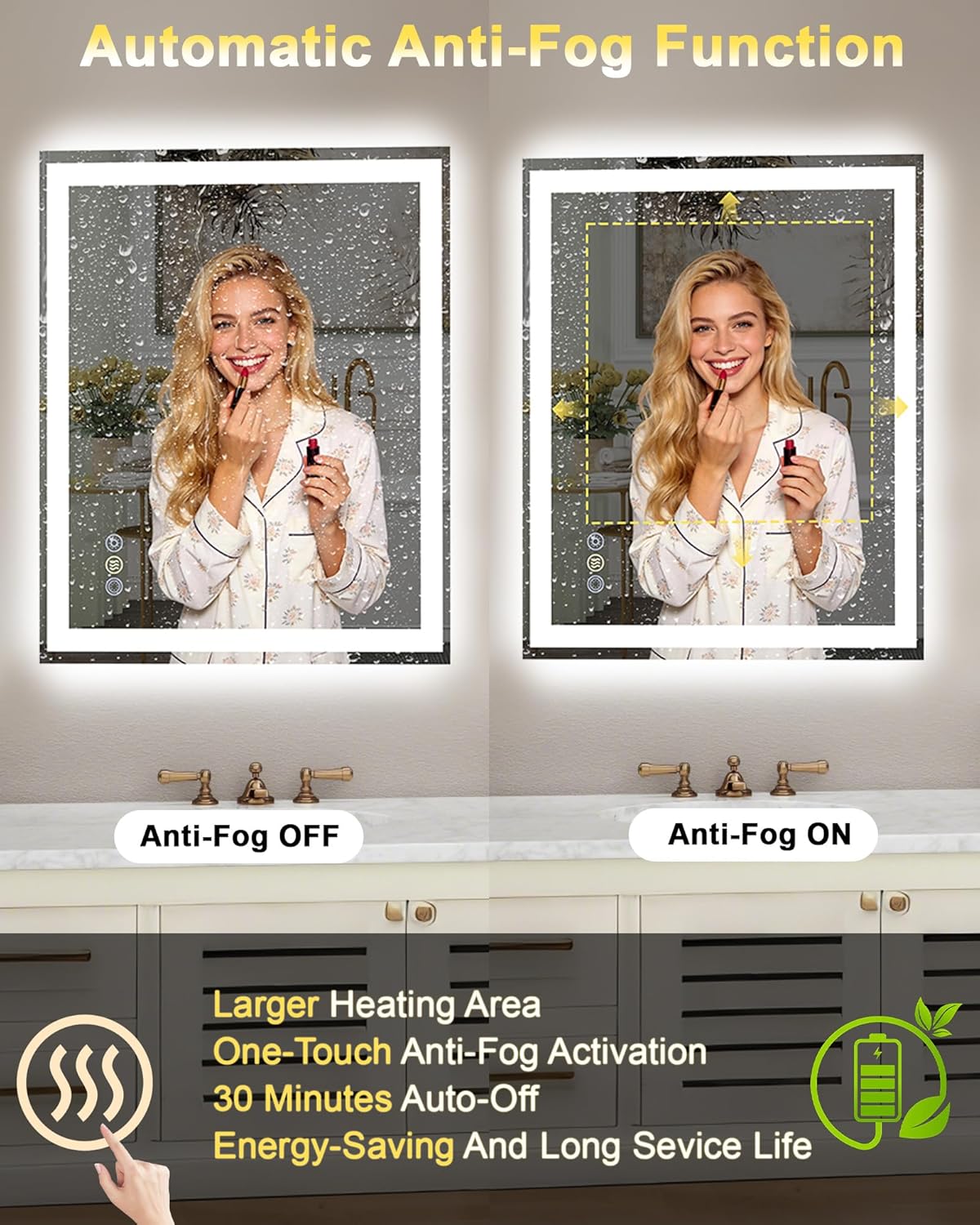 24x30 LED Bathroom Mirror, 6000LM, Separate Front and Back Lights | UL Certified,Shatter-Resistant Tempered