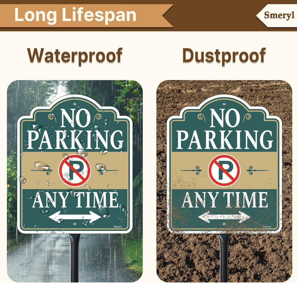 No Parking Any Time Sign with 34.6" Stake for Yard | 12" x 10" No Parking Signs With Stand, Rust-Free Aluminum