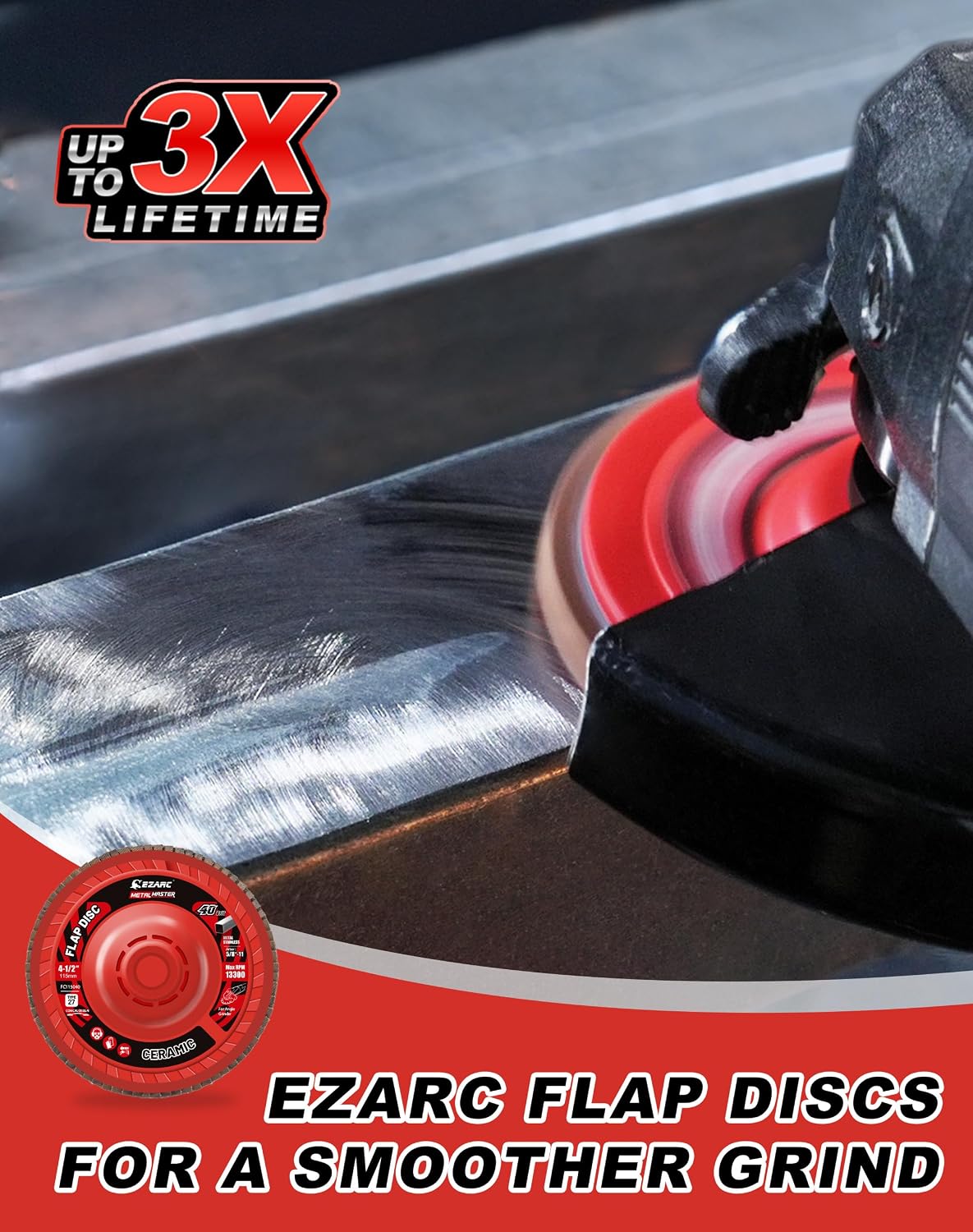 Ceramic Flap Discs 40 Grit, 4-1/2 x 7/8-Inch, Type 27, 5-Pack | 40 Grit, Ceramic Abrasive, Trimmable Discs
