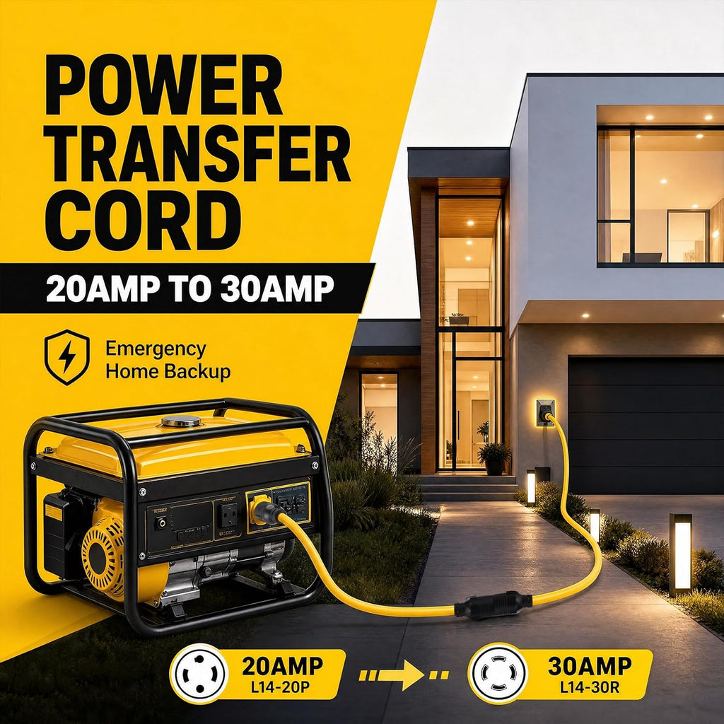 6.6 ft 20 Amp to 30 Amp Generator Adapter Cord NEMA L14-20P Male to L14-30R Female, Heavy Duty 10awg STW 4-Wire Power