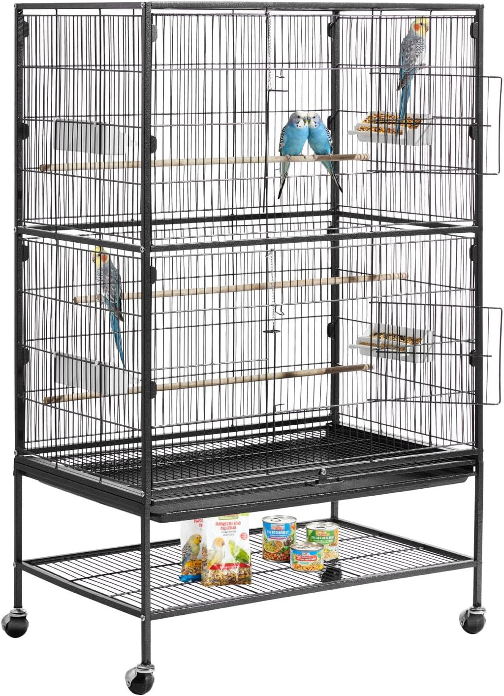 Bird Cage, 31.5 x 20.5 x 52 inch, Flat Top, Wrought Iron Bird Flight Cage with Perches, Slide-Out Tray and Plastic