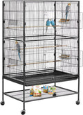 Bird Cage, 31.5 x 20.5 x 52 inch, Flat Top, Wrought Iron Bird Flight Cage with Perches, Slide-Out Tray and Plastic