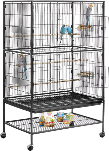 Bird Cage, 31.5 x 20.5 x 52 inch, Flat Top, Wrought Iron Bird Flight Cage with Perches, Slide-Out Tray and Plastic