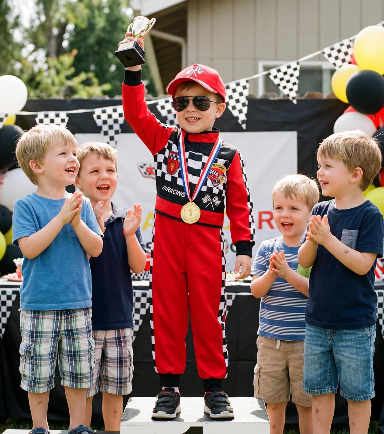 Kids Race Car Driver Costume Set Boys Girls Racer Jumpsuit Halloween Racer Cosplay Dress Up