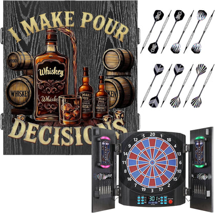 Electronic Dart Board, Electric Dartboard with Patterned Door | [12 Soft Tip Darts] Individual Light Color for Each