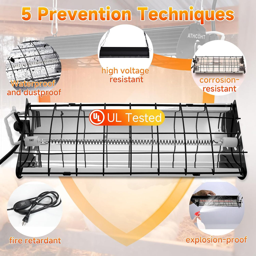 400W Heat Lamp for 60 Chickens Upgraded 12000H Large Chicken Coop Brooder Heater Carbon Fiber Bulb Waterproof