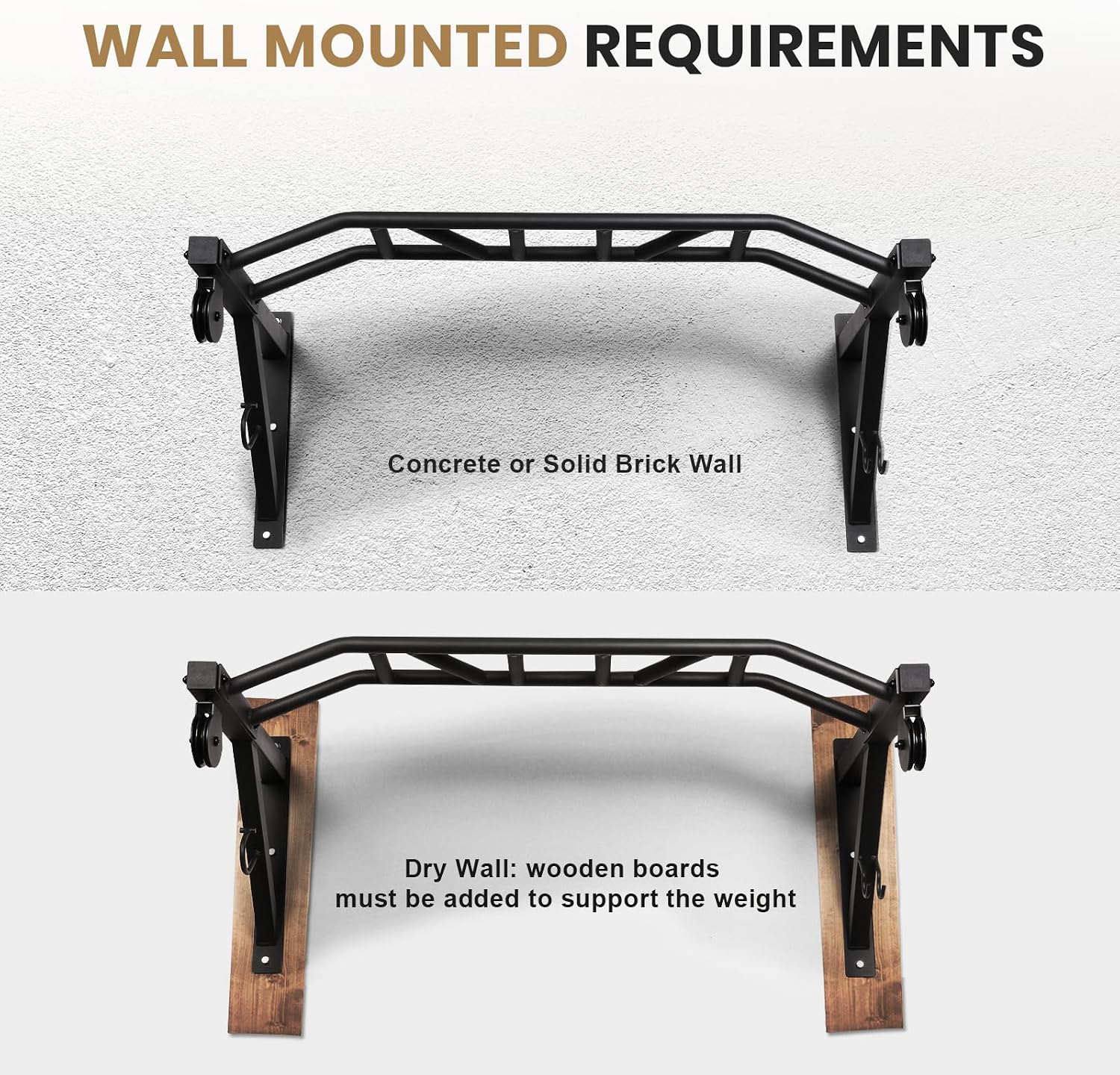 Multifunctional Wall Mounted Pull Up Bar with Pulley System, 48" and 16"/24" Multi-Grip Chin Up Bar, Cable Pulley