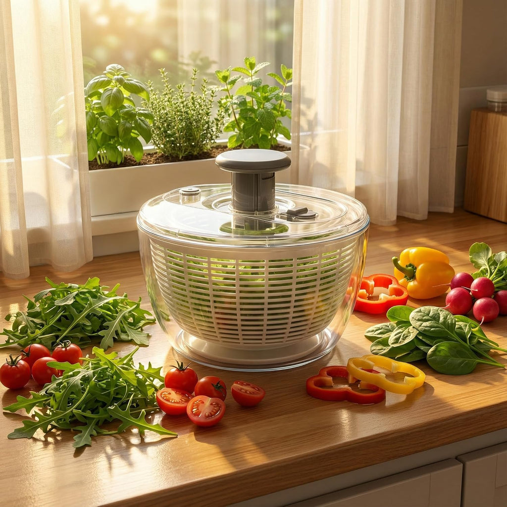 Glass Salad Spinner with Airtight Lid - BPA-Free - Easy Pump Lettuce Spinner Washer | Fruit Washing Bowl with