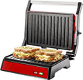 Electric Indoor Panini Press Grill + Sandwich Maker, Red GP0620R
