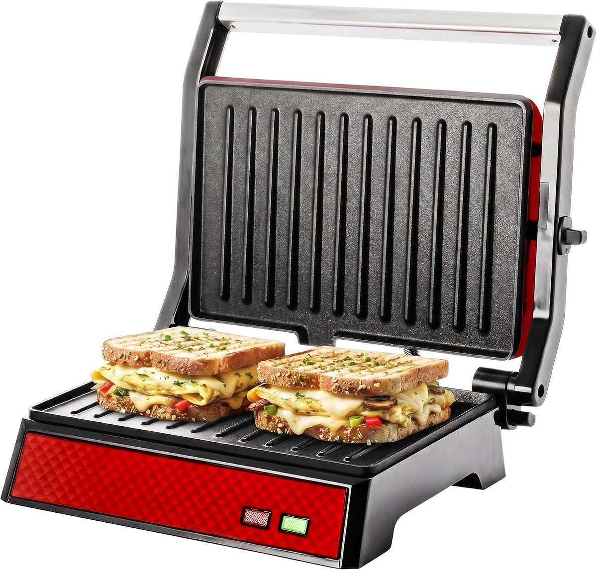 Electric Indoor Panini Press Grill + Sandwich Maker, Red GP0620R