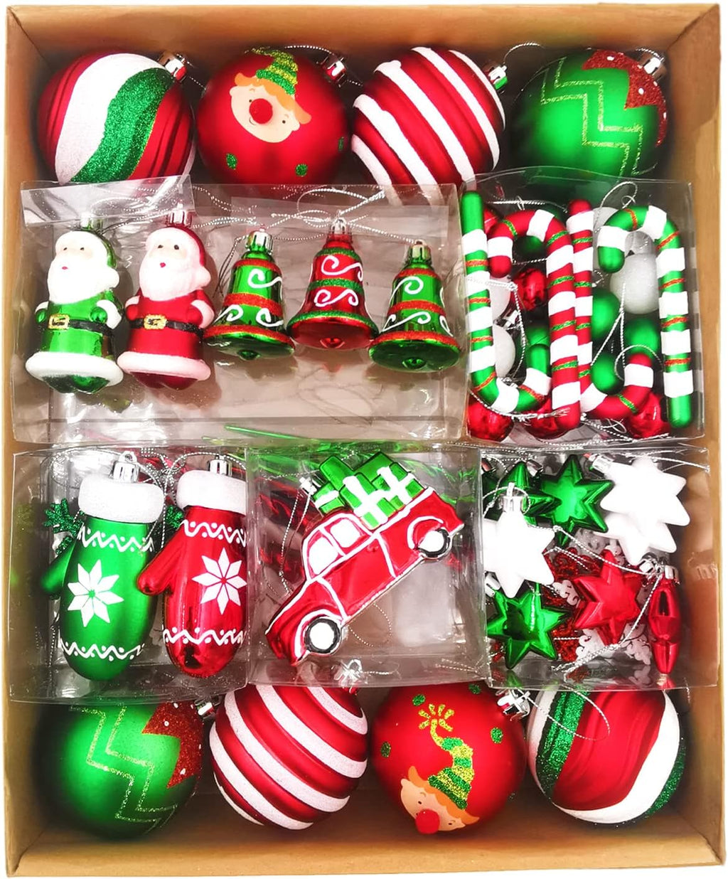 Christmas Ball Ornaments Set, 64 ct Joyful Red Green White Collection Splendor Xmas Assorted Shatterproof Ornaments