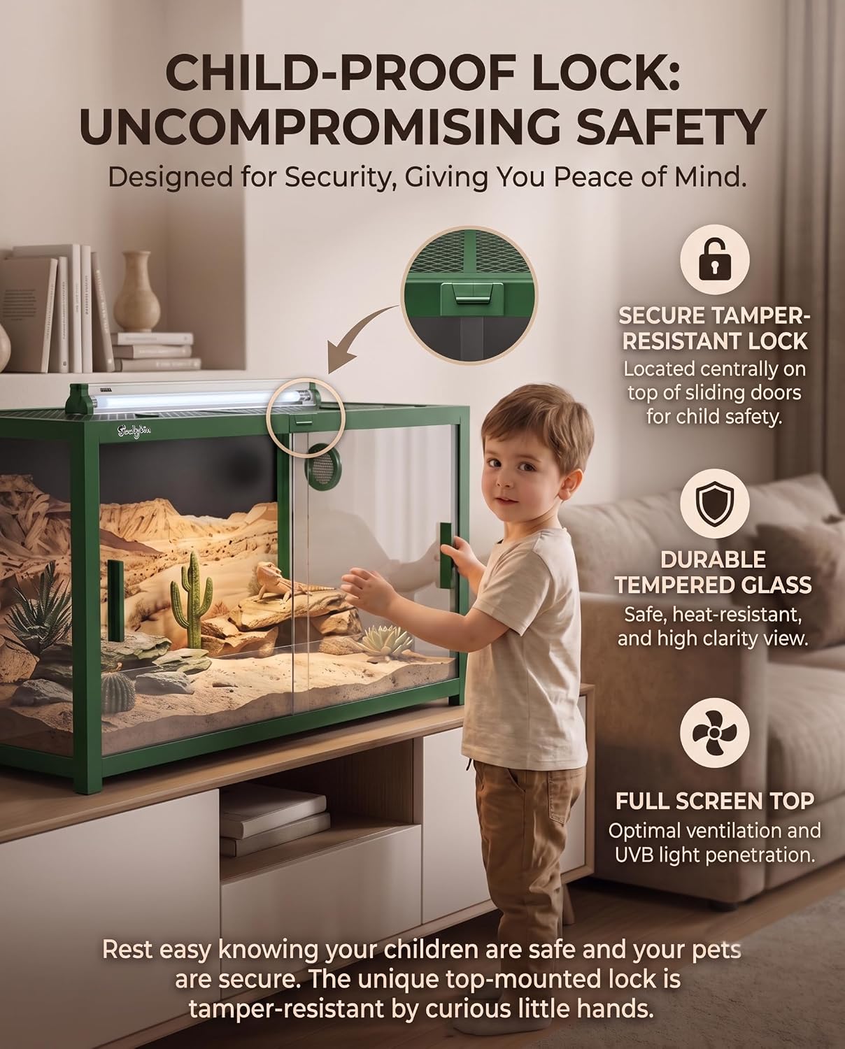 68 Gallon Reptile Tank, Reptile Enclosure Front Sliding Door | Stackable ventilation reptile terrariums Tank